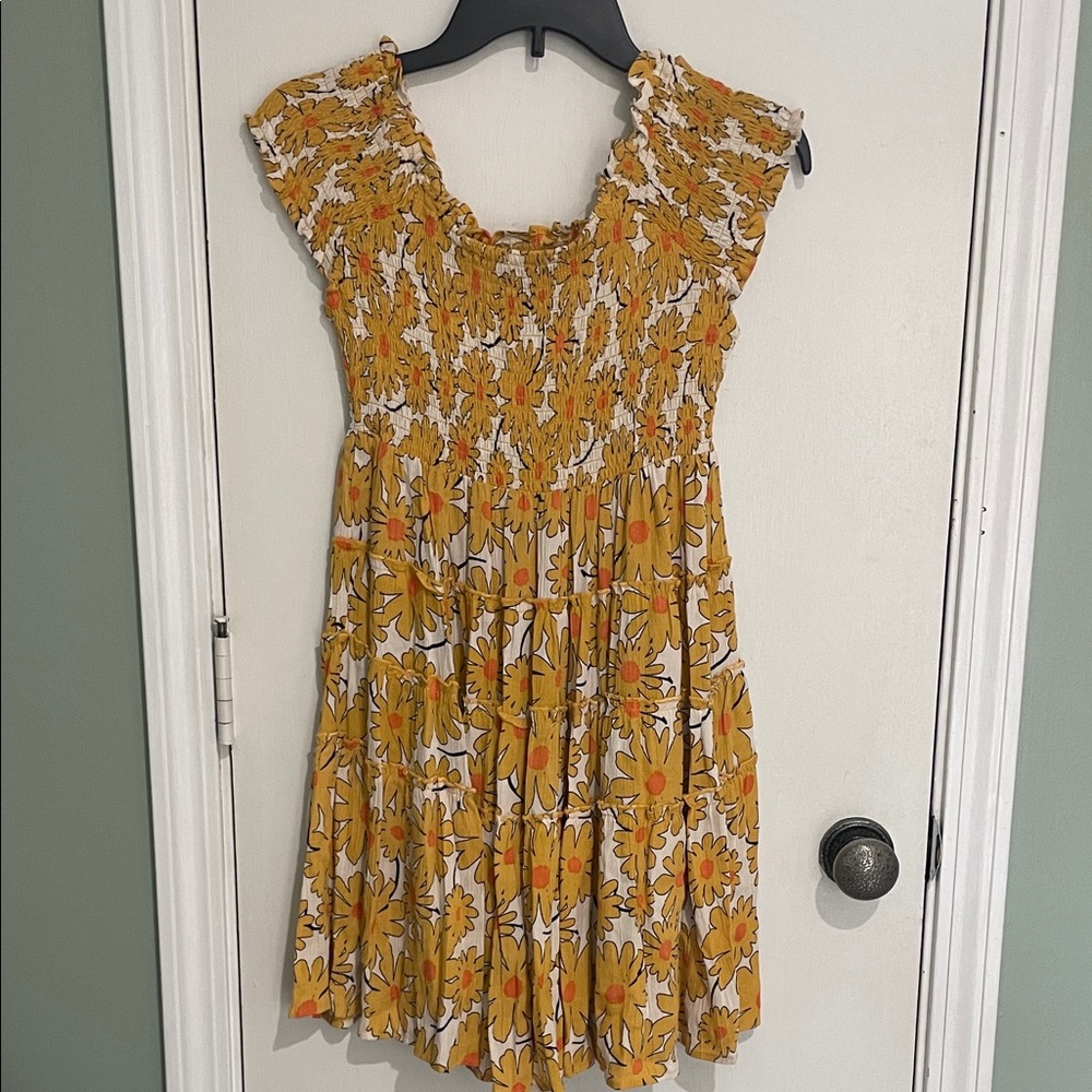 Angie golden yellow and cream floral dress